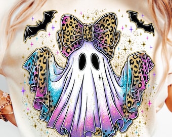 Neon Glitter Ghost Png, Halloween Coquette Ghost Png, Spooky Season Png, Fall Coquette Png, Preppy Leopard Boo Ghost Png, Neon Ghost Png
