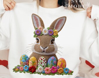 Floral Embroidery Easter Bunny PNG, Embroidery Bunny Png, Happy Easter Png, Easter Bunny Png, Easter Coquette Bunny Png, Easter Png