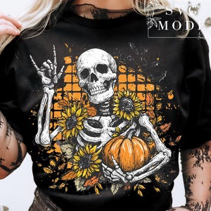Retro Fall Skeleton Png, Autumn Skull, Creepy Skeleton Skull Png, Trendy Halloween Shirt Png, Halloween Design, Spooky Halloween Sublimation