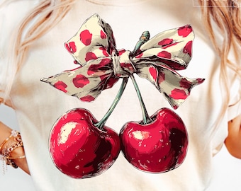 Leopard Print Coquette Cherry PNG, Cherry Coquette Png, Cherry Png with Leopard Print Bow Clipart, Cherry Bow Png, Love You Cherry Much Png