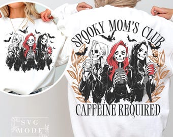PNG Spooky Mom's Club, Design di scheletro di caffè di Halloween con caffeina richiesta, Download di sublimazione di mamma autunnale divertente, PNG di Halloween, PNG spettrale