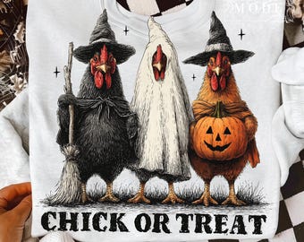 Retro Halloween Chicken Png, Chick Or Treat Png, Funny Spooky Chicken Png, Trendy Halloween Shirt Design, Spooky Season Png, Pumpkin Png