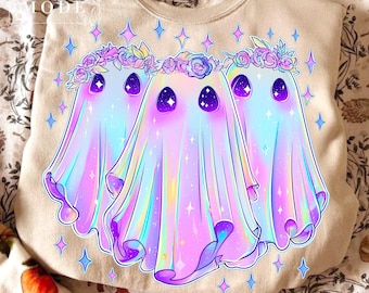 Iriserende spookpompoen, retro Halloween-neonspook, png, trendy neon, spookachtige sfeer, schattig boe-geroep, spookachtig seizoen, png