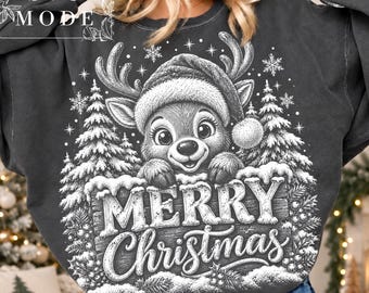 メリークリスマス トナカイ PNG、かわいいクリスマスの鹿、ビンテージ クリスマス ハーフトーン昇華デジタルファイル