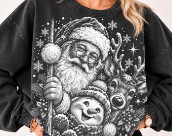 サンタクロース、雪だるま、トナカイ、クリスマス PNG、ビンテージ クリスマス キャラクター、ハーフトーン クリスマス昇華デジタル ファイル