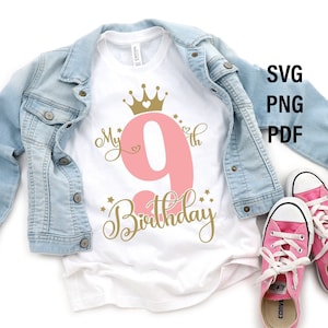 9.Geburtstag SVG PNG PDF, 9.Geburtstag SVG, 9.Geburtstag Cricut Cut Dateien, mein 9.Geburtstag Schmuck, es ist mein Geburtstag Schmuck