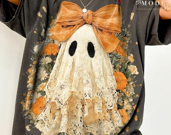 Halloween Fall Lace Ghost Png, Bow Ghost Floral Fall Png, Halloween Png, Autumn Vibes Png, Spooky Season Png Popular Now,Cute But Spooky Png