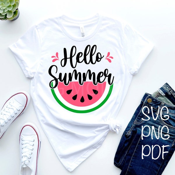Hello Summer SVG PNG PDF, Summer Svg, Summer T-Shirt Svg, Summer Svg Designs, Summer Cut File for Cricut, Watermelon Svg, Sweet Summer Svg
