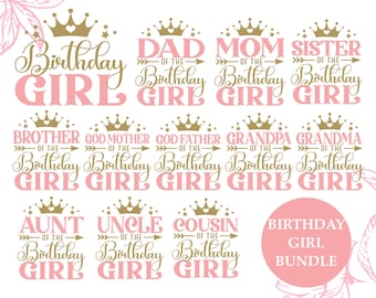 Verjaardag meisje Svg bundel, verjaardag prinses Svg, vader van het feestvarken Svg, moeder van het feestvarken Svg, bijpassende verjaardag Svg