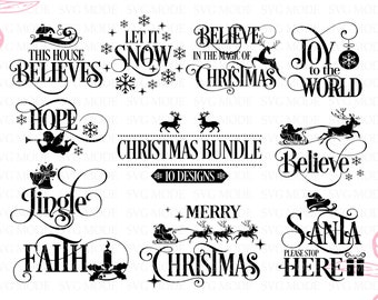 Paquete SVG navideño de granja, palabras navideñas invernales (descarga digital)