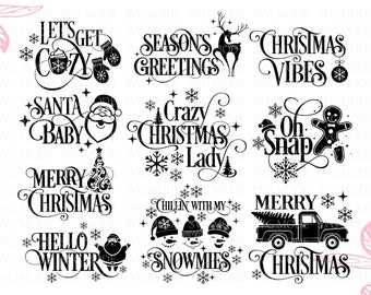 Paquete SVG navideño de granja, palabras navideñas invernales (descarga digital)