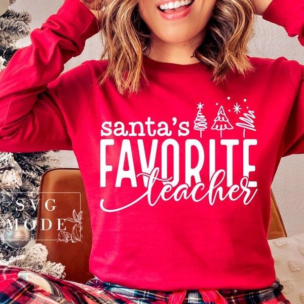 Santa's favoriete leraar SVG PNG PDF, Merry Teacher Svg, Teacher Svg, Teacher Christmas Svg, Teacher Christmas Shirt, One Merry Teacher Svg