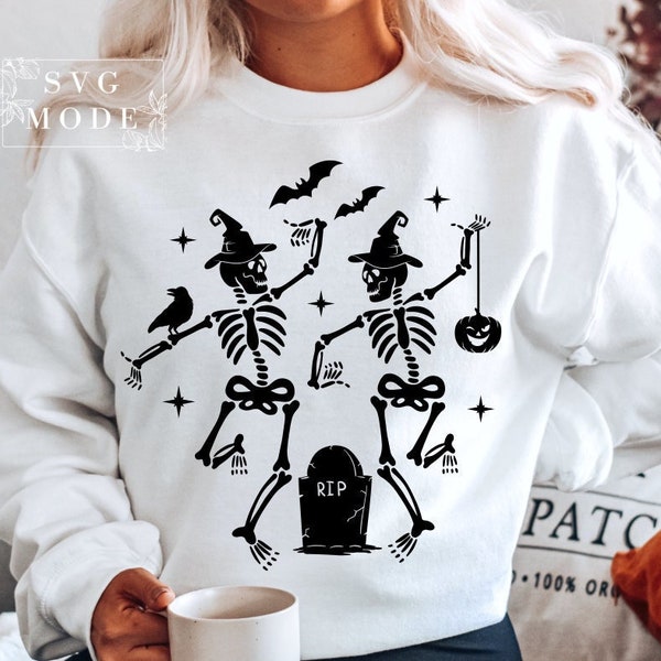 Dancing Skeleton Witches SVG PNG, Halloween Skeleton svg, Skeleton Dance svg, Witch Dance svg, Spooky Season svg, Spooky Vibes svg