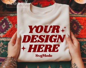 Sand Gildan 18000 Christmas Sweatshirt Mockup (PNG, JPEG)