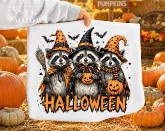 アライグマ ハロウィン PNG レトロなハロウィン PNG ハロウィン 不気味なアライグマ PNG 不気味なハロウィン PNG トレンディなハロウィン シャツ デザイン カボチャ アライグマ