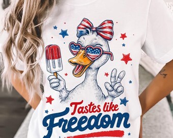 Tastes Like Freedom Png, America Goose Png, 4th Of July Goose Png, Silly Goose Png, Freedom USA Png, Patriotic Goose Png, American Flag Png