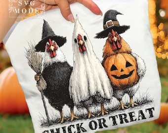 Retro Halloween Chicken Png, Chick Or Treat Png, Funny Spooky Chicken Png, Trendy Halloween Shirt Design, Spooky Season Png, Pumpkin Png