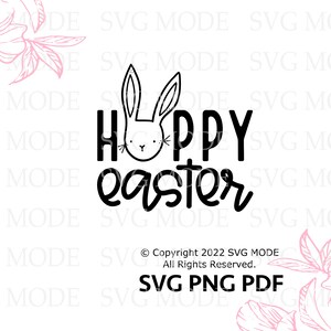 May include: Black and white graphic design with a bunny rabbit head and the text "Happy Easter".