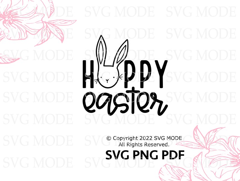 May include: Black and white graphic design with a bunny rabbit head and the text "Happy Easter".