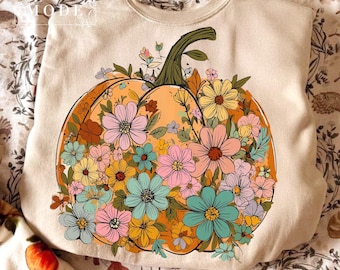 Fall Floral Pumpkin Png, Boho Floral Fall Shirt Sublimation, Girly Autumn Vibes Png, Preppy Fall Brushstroke Png, Pink Pumpkin Season Png