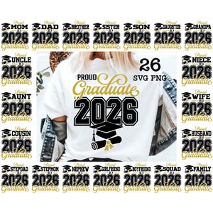Bundle PNG SVG diplômé fier 2026, lot Svg senior, Svg senior fier, promotion 2026, Svg famille senior, Svg diplômé, remise des diplômes 2026
