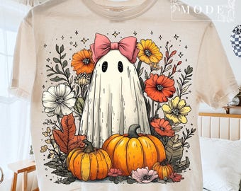 Halloween Fall Ghost PNG, Floral Pumpkin Ghost Png, Coquette Ghost Png, Halloween Png,Autumn Vibes Png, Spooky Season Png,Floral Pumpkin Png