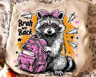 Bruh We Back PNG Retro tvättbjörn tillbaka till skolan png Rolig första dagen lärare skjorta design trendig tillbaka till skolan tvättbjörn png tillbaka till klassrummet png