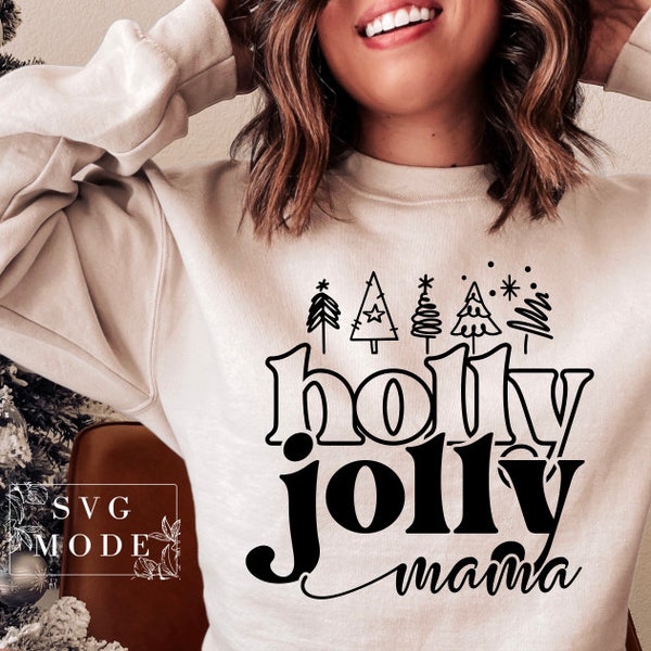 Holly Jolly Mama SVG PNG, Merry Mama Svg, Christmas Vibes Svg, Merry Christmas Svg, Christmas Svg, Christmas Jumper Svg, Winter Svg