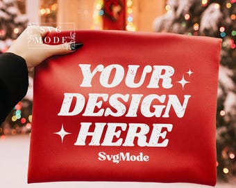 Christmas Red Sweatshirt Mockup: Folded Gildan 18000 (JPEG, PNG)