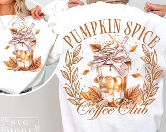 Pumpkin Spice Coffee Club Png, Pumpkin Spice Mädchen Png, Kürbiskaffee Png, Herbst Girly Png, Kokette Kürbisgewürz Png, Retro Halloween Png