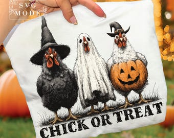 Retro Halloween Chicken Png, Chick Or Treat Png, Funny Spooky Chicken Png, Trendy Halloween Shirt Design, Spooky Season Png, Pumpkin Png