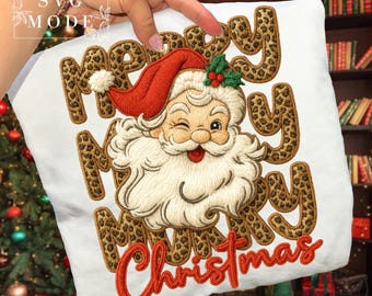 Crochet Christmas Santa PNG, Leopard Print (Digital Download)