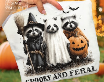 Spooky and Feral Halloween Raccoon Png, Funny Spooky Raccoon Png, Trendy Halloween Shirt Design, Spooky Season Png, Spooky Raccoon Png