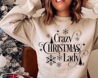 Crazy Christmas Lady SVG, PNG, PDF, kerstshirtontwerp (digitale download)