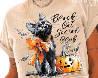 Black Cat Social Club Png, Halloween Cat Png, Halloween Cat Mama Png, Retro Halloween Png, Black Cat Pumpkin Png, Spooky Season Png, Cat Png