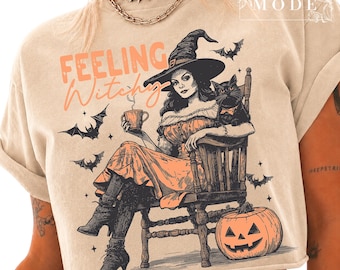 Feeling Witchy PNG, Vintage Halloween Witch Png, Halloween Sublimation Design, Retro Halloween Png, Witchy Woman Png, Halloween Girl Png