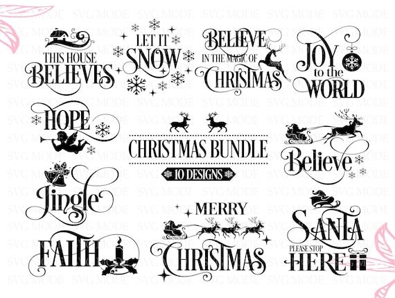 Farmhouse Christmas SVG Bundle, Holiday Winter Words (Digital Download)