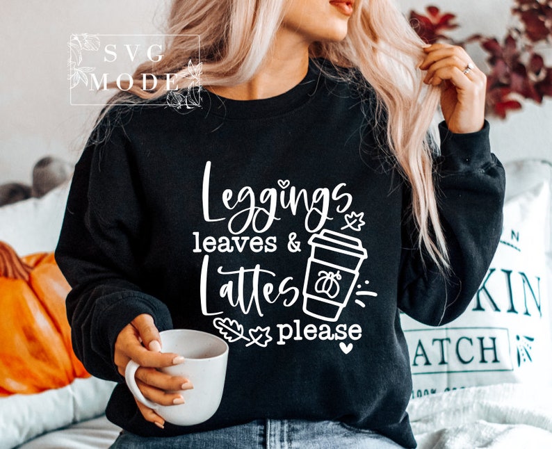 Round Neck Dropped Shoulder LEGGINGS LEAVES LATTES PLEASE Graphic Sweatshirt