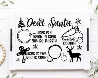 Dear Santa Cookies and Milk Tray SVG PNG PDF, Dear Santa Svg, Christmas Tray Svg, Santa Tray Svg, Christmas Cookie and Milk Plate Svg