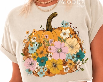 Fall Floral Pumpkin Png, Boho Floral Fall Shirt Sublimation, Girly Autumn Vibes Png, Preppy Fall Brushstroke Png, Pink Pumpkin Season Png