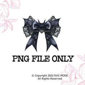 May include: A black and white lace bow with a dark blue ribbon. The bow is isolated on a white background. PNG FILE ONLY.