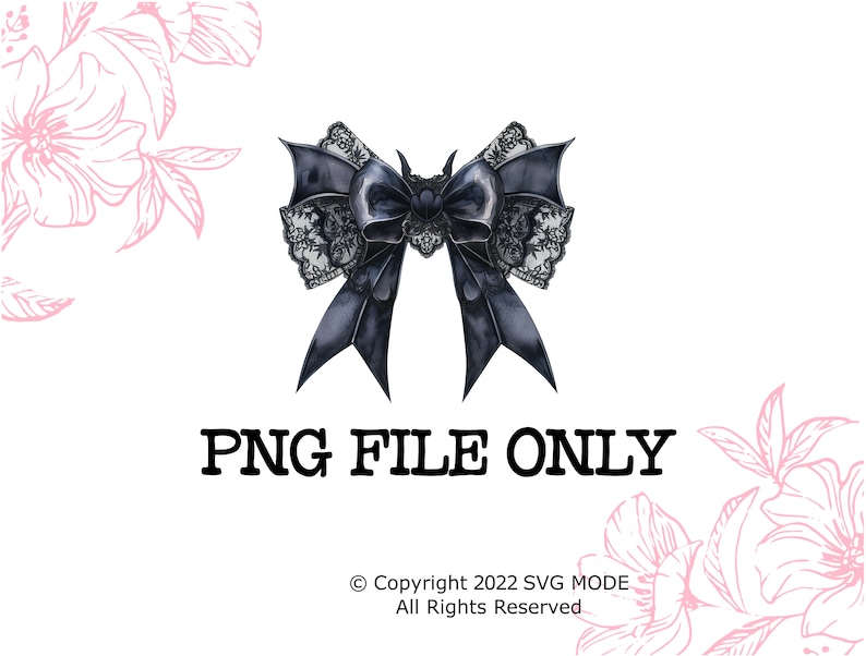 May include: A black and white lace bow with a dark blue ribbon. The bow is isolated on a white background. PNG FILE ONLY.