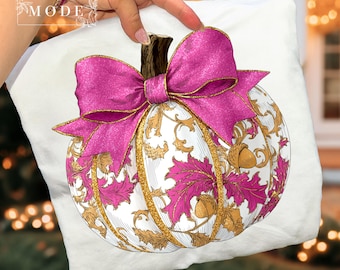 Fall Coquette Glitter Pink Pumpkin Png Girls Fall Pumpkin Design Halloween Girls Png Kids Fall Design Glitter Pumpkin Png Floral Pumpkin Png