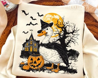 Spooky Goosey PNG, Halloween Silly Goose Clipart, Halloween Goose Sublimation Design, Funny Goose Halloween Png, Boo Ghost Goose Png