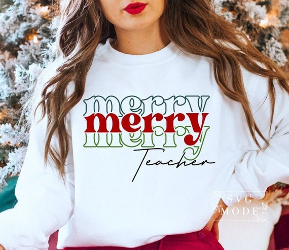Merry Teacher SVG PNG PDF, Christmas Svg, Teacher Svg, Teacher Christmas Svg, Retro Christmas Teacher Svg, One Merry Teacher Svg,