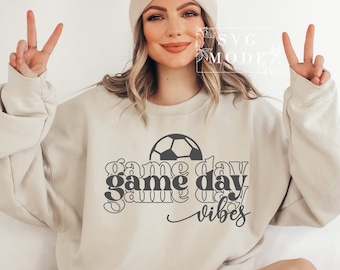 ゲーム デー バイブス SVG PNG PDF、サッカー ゲーム デー SVG、サッカー SVG、ゲーム デー T シャツ、サッカー ママ SVG、スポーツ シャツ SVG、ゲーム デー バイブス T シャツ SVG