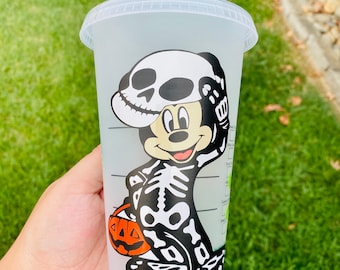 Tasse froide Mickey Venti Starbucks squelette d'Halloween | Lumineux dans le noir