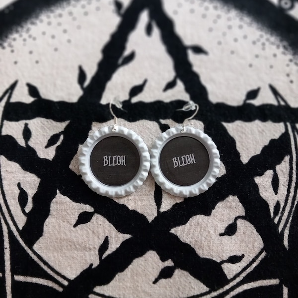 BLEGH earrings, can I get a blegh, hardcore, hardcore necklace, metal head, knocked loose, arf arf, unisex alt jewellery, architects, goth