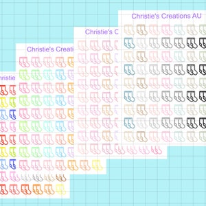 May include: A sheet of colorful sock stickers with the text "Christie's Creations AU", "Christie's C", and "Christie's Creat" on the top of each sheet.