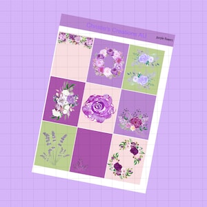 Lila Blumen - Komplettes Wochenset, vertikales Planer-Sticker-Set, funktionale Sticker, A La carte, Bausatz